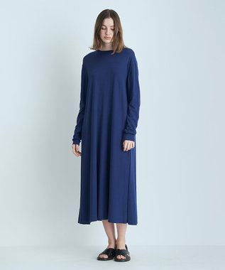 SUVIN COTTON | クルーネックロングドレス, BLUE, 01