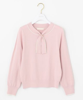 ANY SIS 【洗える】スムースボウタイ ニット ペールピンク