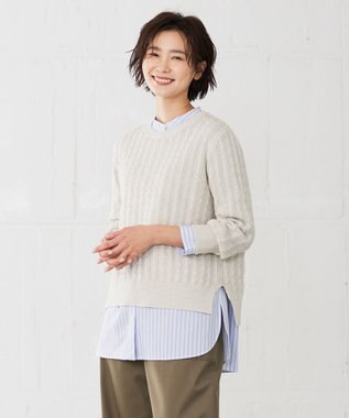 J.PRESS LADIES L 【洗える】 ギザマーセライズコットン ニット ライトグレー系