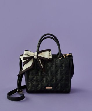 Maison de FLEUR スカーフ付きリボンキルティング2Wayトート Black