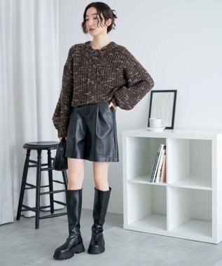 WEGO ミックスブークレ2WAYカーディガン ブラウン