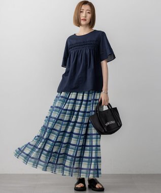 23区 【WEB&一部店舗限定】コットンローン ピンタック フレア ブラウス ネイビー系