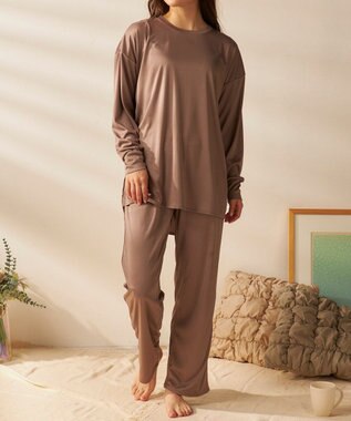 OP／FILA 【FILA】犬や猫の毛がつきにくいルームウェア上下セット/長袖 ブラウン