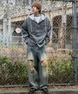 WEGO デニムフードシャツ（LS） デニムブラックソノタ