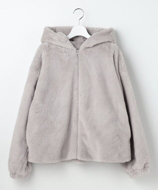 Feroux フード付きフェイクファー パーカー ライトグレー系