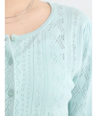 earth music&ecology リボン柄透かし編みニットカーディガン Mint