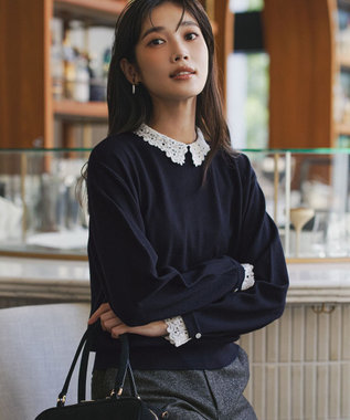 23区 【洗える】エンブロイダリー フラワーレースコンビ ニット