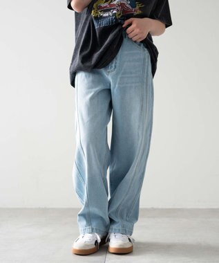 WEGO 【KIDS/150cm/160cm/ウエストゴム】イージー3Dバレルレッグデニムパンツ（JUNIOR） デニム淡色