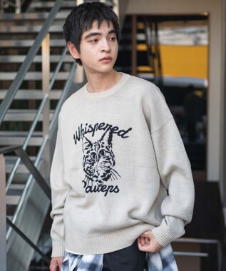 WEGO 【ユニセックス着用ITEM/SMLサイズ展開】ジャガードグラフィックプルオーバー オフホワイト