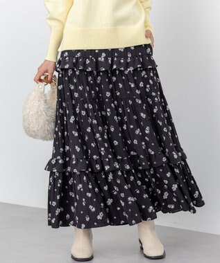 組曲 【加藤ローサさん着用 / レングス調整可能】ギャザーライトデシンティアード スカート ブラック系5