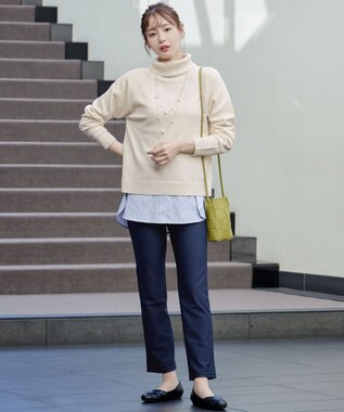 Tiaclasse 【安田美沙子さん着用・選べる裾】 レイヤードヘムカットソーTシャツ オフ×ブルーストライプ裾シャツ