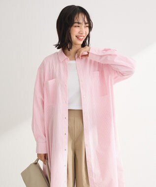 Green Parks ＵＶカットシャツワンピース Stripe Pink