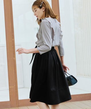 Tiaclasse L 【洗える】リボン付きフレアスカート ブラック