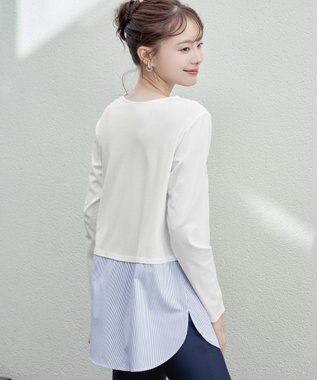 Tiaclasse 【安田美沙子さん着用・選べる裾】 レイヤードヘムカットソーTシャツ オフ×ブルーストライプ裾シャツ