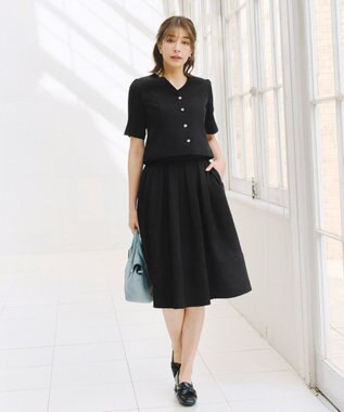 Tiaclasse リボン付きフレアスカート ブラック