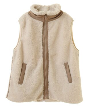 Green Parks スタンドカラーボアＺＩＰベスト Beige