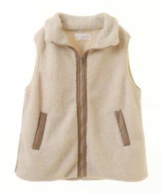 Green Parks スタンドカラーボアＺＩＰベスト Beige