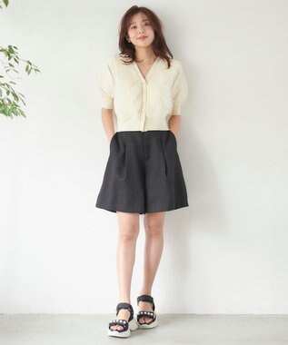 Feroux 【洗える】ベルテッドショート パンツ ブラック系