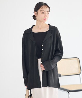 earth music&ecology テーラーカラーニットカーディガン Black