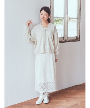 earth music&ecology ＶネックＺＩＰカーディガン Ivory