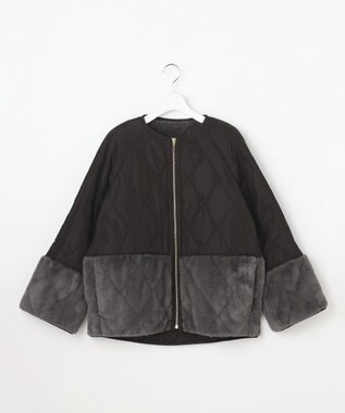 ANY SIS S フェイクファーコンビキルティング アウター ブラック