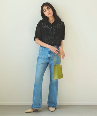 Feroux 【洗える】フラワーレース シャツ ブラック系