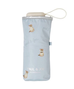 MOONBAT 【 遮光率100％/遮熱/UV/コンパクト】PAUL&JOE ACCESSOIRES(ポール&ジョー) 晴雨兼用日傘 ヌネット×ロゴ ネコ 5段折りたたみ傘 サックスブルー