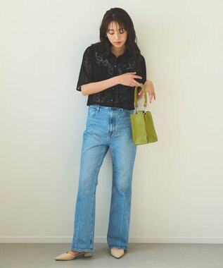 Feroux 【洗える】フラワーレース シャツ ブラック系