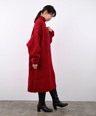 LENO ARAN ONEPIECE　アラン柄ニットワンピース RED