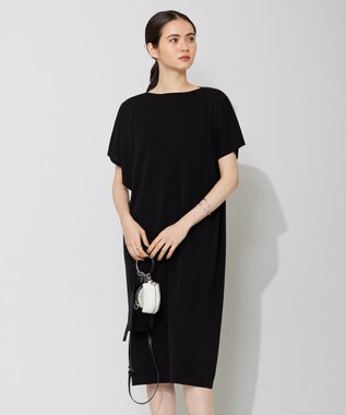 ICB 【洗える】ドライコットンアセテート ドレープスリーブワンピース ブラック系