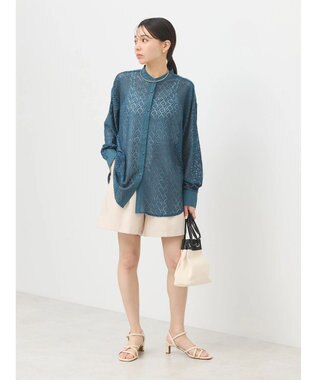 earth music&ecology レースバンドカラーシャツ Green