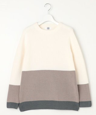 J.PRESS LADIES L 【洗える】CLEAR COTTON BLEND カラーブロック ニット ホワイト系1