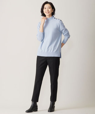 J.PRESS LADIES 【洗える】WOOL BLEND AIR ハイネック ニット サックスブルー系