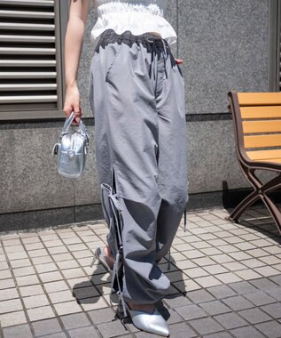 WEGO 【ウエストゴム】サイドリボンパラシュートパンツ グレー