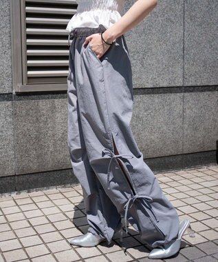 WEGO 【ウエストゴム】サイドリボンパラシュートパンツ グレー