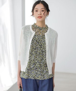 組曲 S 【先行予約・前後着用可】メッシュニット 七分袖カーディガン