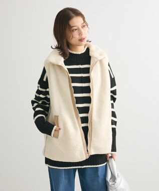 Green Parks スタンドカラーボアＺＩＰベスト Beige