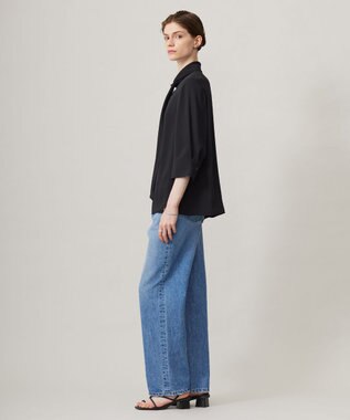 ICB L 【接触冷感・UVケア・速乾・洗える】BackSatinAmunzen ボウタイブラウス ブラック系