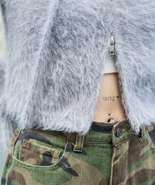 WEGO 【25秋冬新作】シャギーニットジップパーカー グレー