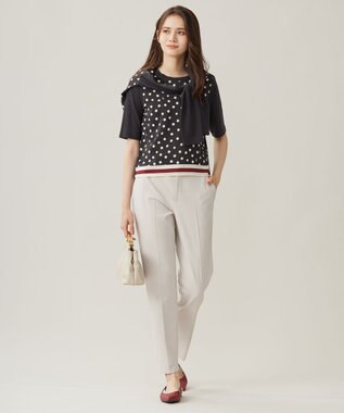 自由区 【アンサンブル対応・洗える】ポルカドットプリント プルオーバー アッシュ×アイボリー