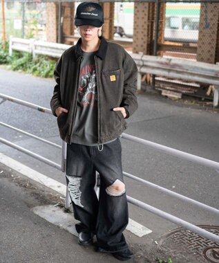 WEGO 【ユニセックス着用ITEM/MLサイズ展開】ワーカーズキルティングZIPジャケット デニムブラックソノタ