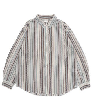 WEGO ストライプメッシュBIGシャツ（LS） オフホワイト