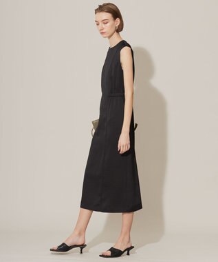 ICB 【洗える】 ストレッチハンマーサテン ノースリーブワンピース ブラック系