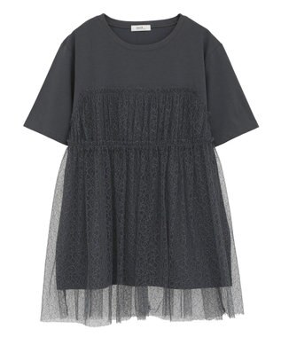 earth music&ecology ニュアンス柄レースドッキングプルオーバー Charcoal Gray