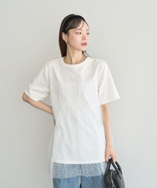 earth music&ecology ニュアンス柄レースドッキングプルオーバー Ivory