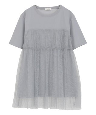 earth music&ecology ニュアンス柄レースドッキングプルオーバー Grayish Blue