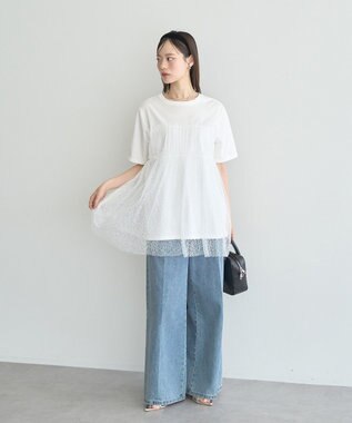 earth music&ecology ニュアンス柄レースドッキングプルオーバー Ivory