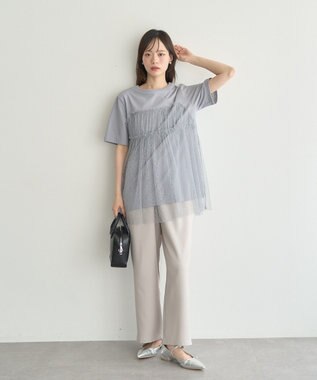 earth music&ecology ニュアンス柄レースドッキングプルオーバー Grayish Blue