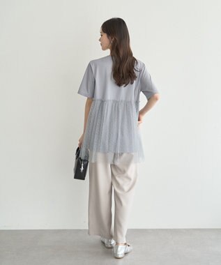 earth music&ecology ニュアンス柄レースドッキングプルオーバー Grayish Blue