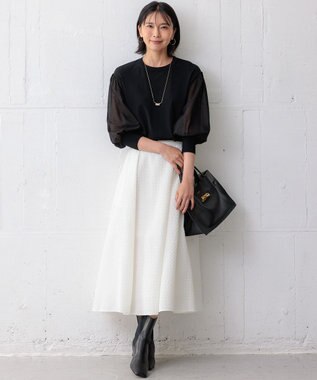 23区 L 【ご好評につきカラー追加/洗える】クロスコンビ パフスリーブ ニット ブラック系